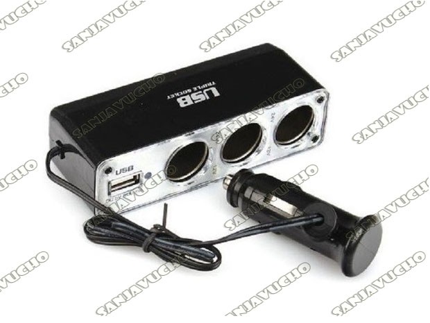 &u+ ADAPTADOR TRIPLE CON SALIDA 12V + PUERTO CARGA USB WF-861